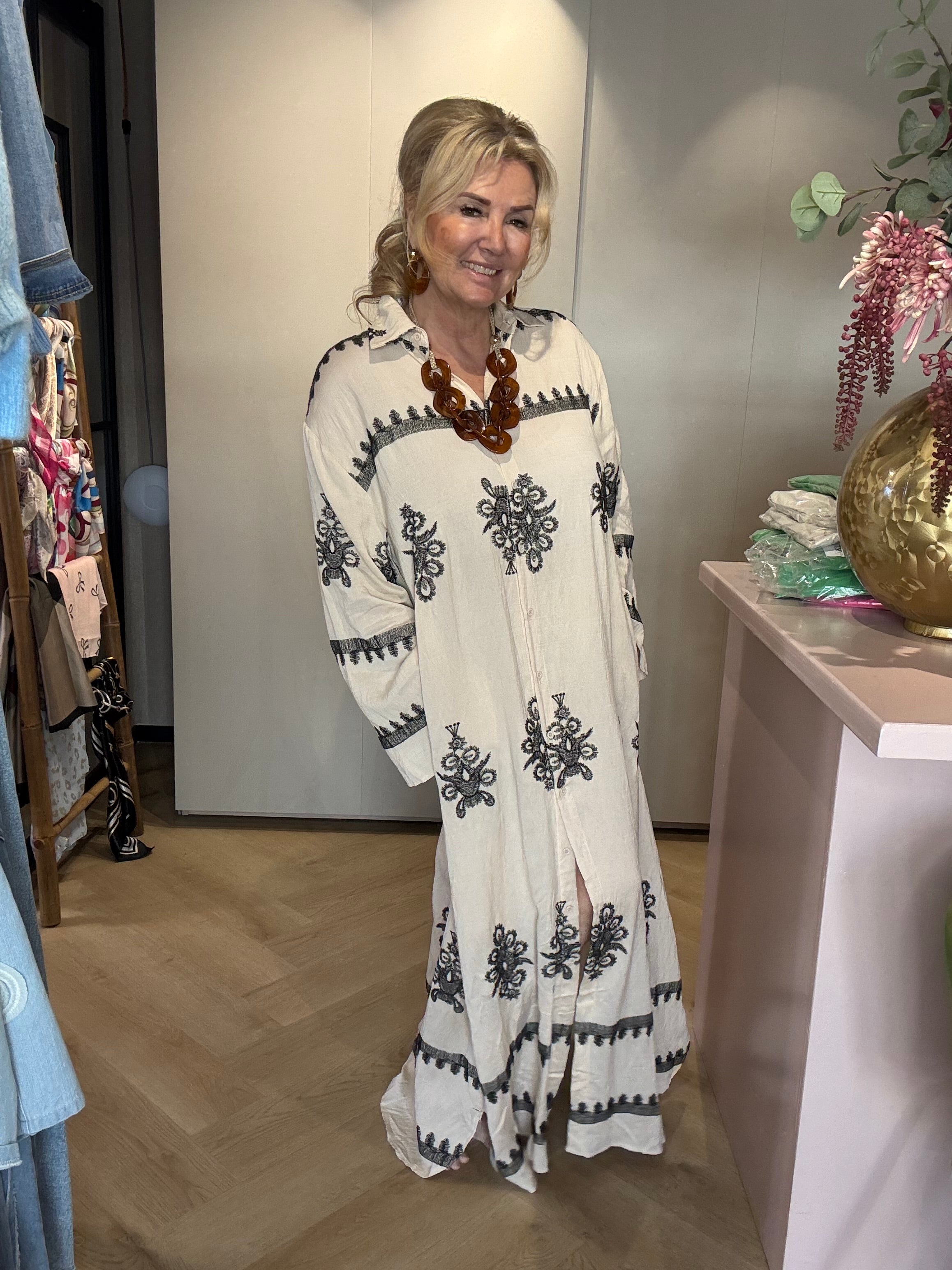 Jurk Mykanos Ecru/Zwart